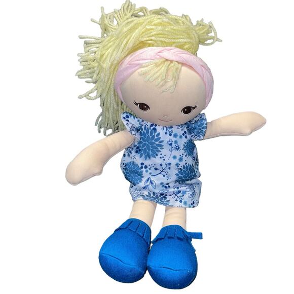 Baby Gund Doll Plush Floral Dress Embroidered Nursery Decor Shower Gift Blue 13" - Picture 12 of 12